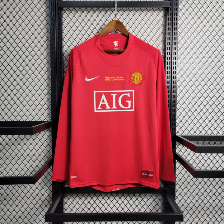 Camisa Manchester United Retrô 07/2008 | Manga Longa Nike Masculina - Vermelho - cr7 - cr7 camisa manchester united - camisa retro manchester united