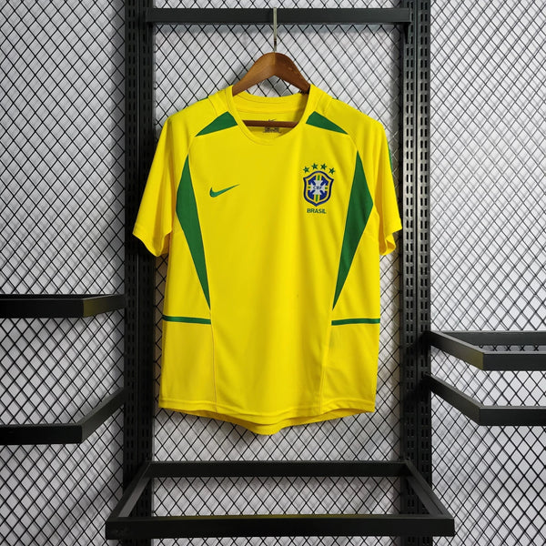 Camisa Seleção Brasileira Retrô I 2002 Nike Torcedor Masculina - Amarela - ronaldo fenomeno - rivaldo - copa do mundo - barsil - neymar - copa america - futebol - camisa retro - retro - manto - peita - hexa