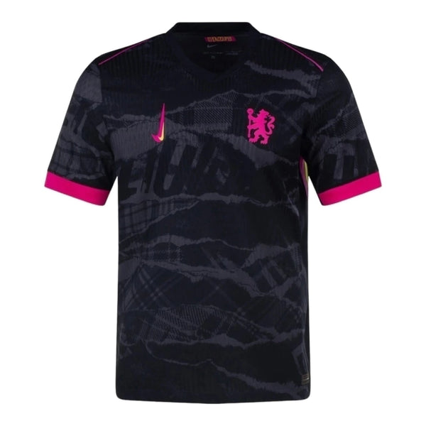 Camisa Chelsea Away 24/25 - Torcedor Nike Masculina - Preta com detalhes em rosa e amarelo e cinza